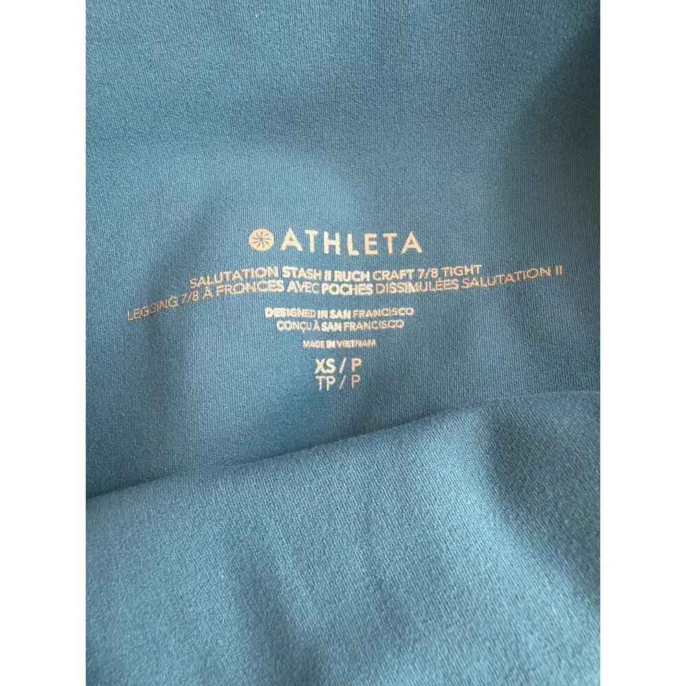 Athleta Teal Blue Ruched Activewear Cropped Pants XS - Picture 4 of 4